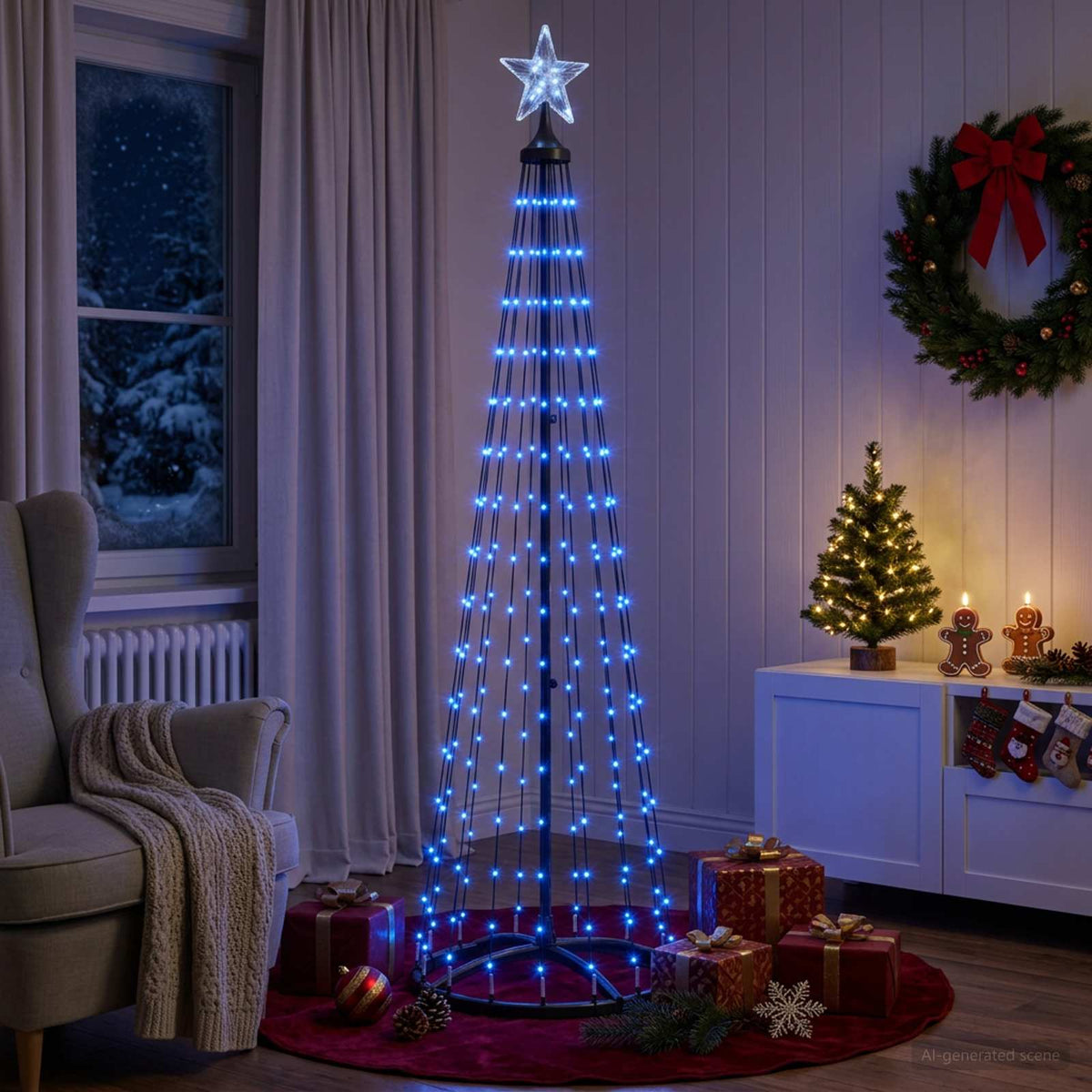 LED kūginė kalėdinė eglutė 180 cm 250 LED Mėlyna Plienas Balta