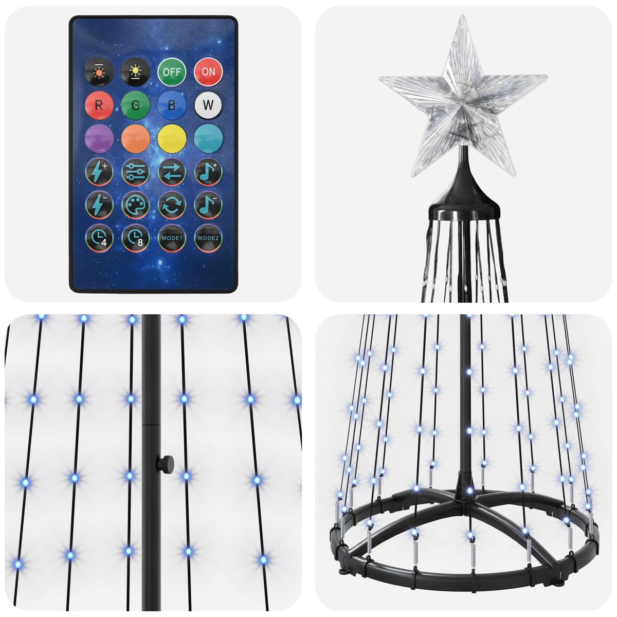 LED kūginė kalėdinė eglutė 180 cm 250 LED Įvairių spalvų
