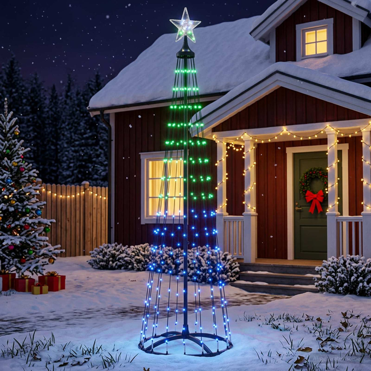 LED kūginė kalėdinė eglutė 180 cm 250 LED Įvairių spalvų