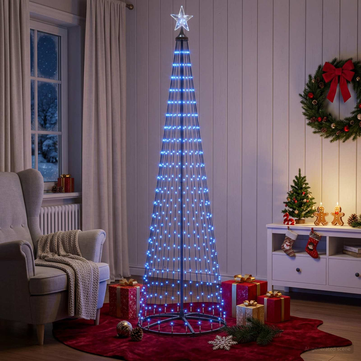 LED kūginė kalėdinė eglutė 250 cm 470 LED Mėlyna Plienas Balta