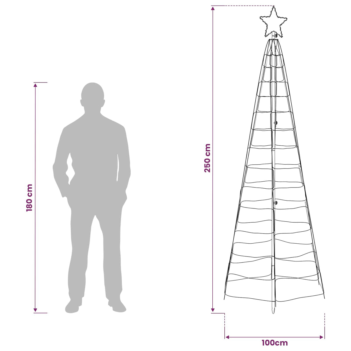LED Kalėdų medis 250 cm 300 LED Įvairių spalvų Plienas Juoda