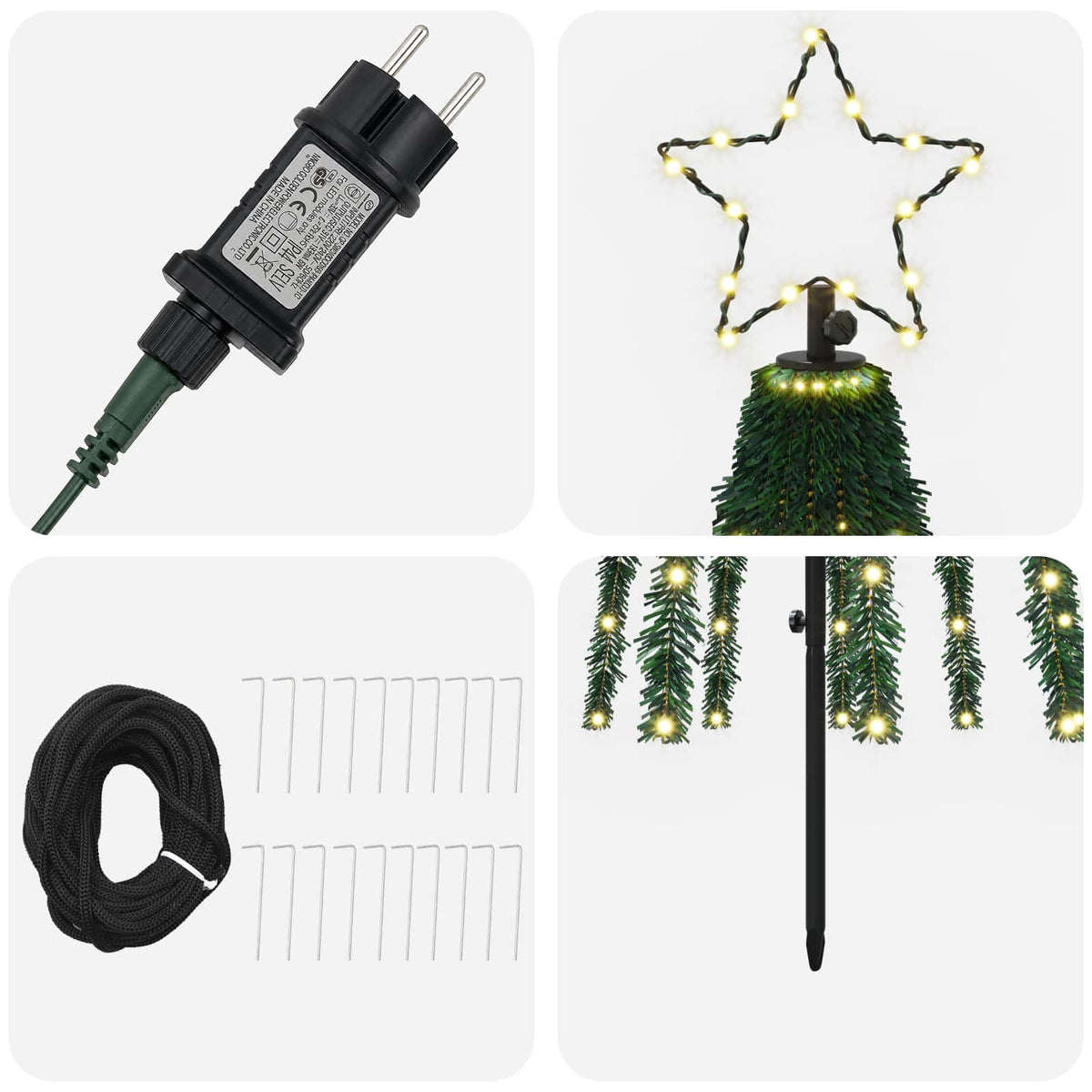 LED Kalėdų medis 250 cm 475 LED Šilta balta Plienas Juoda
