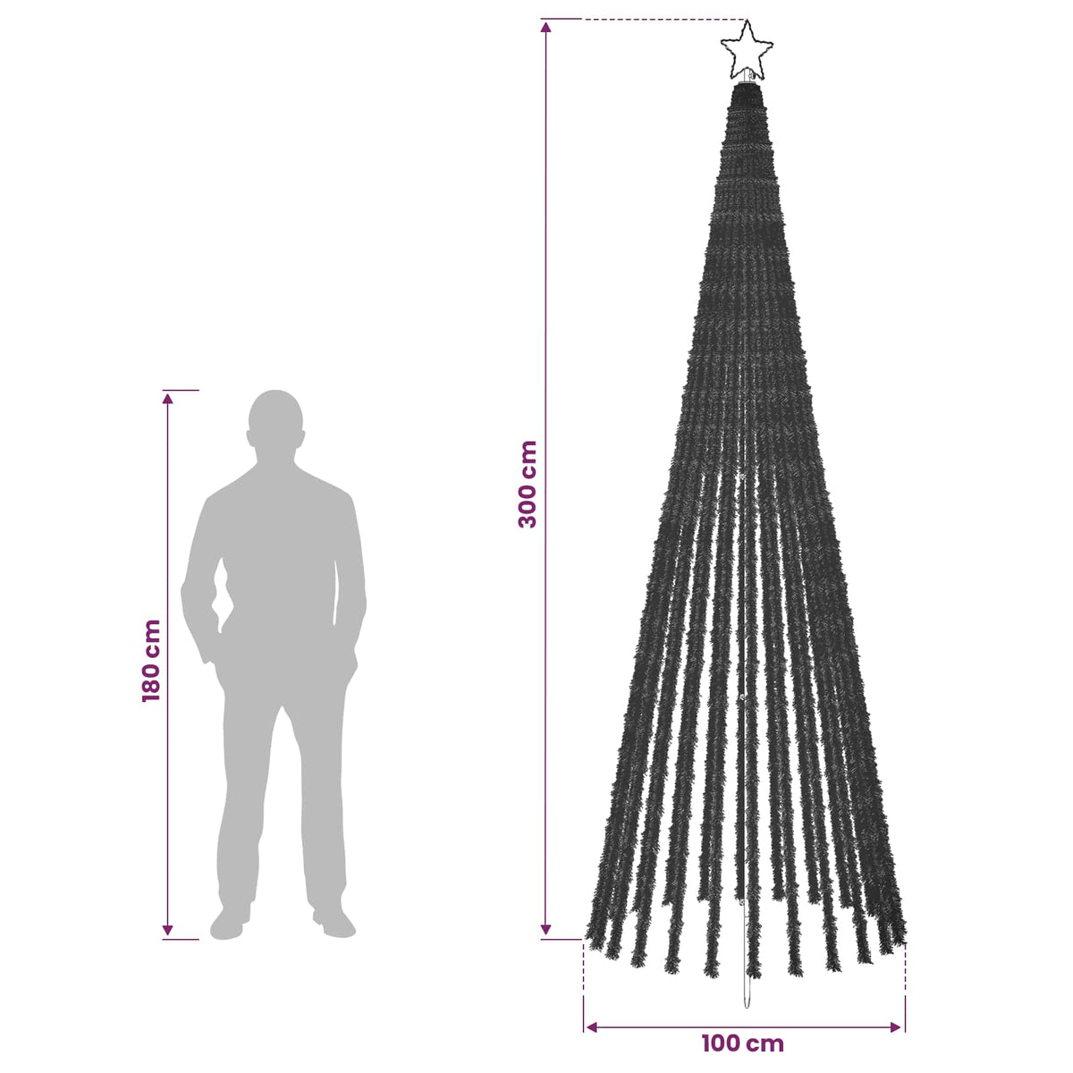 LED Kalėdų medis 300 cm 668 LED Įvairių spalvų Plienas Juoda