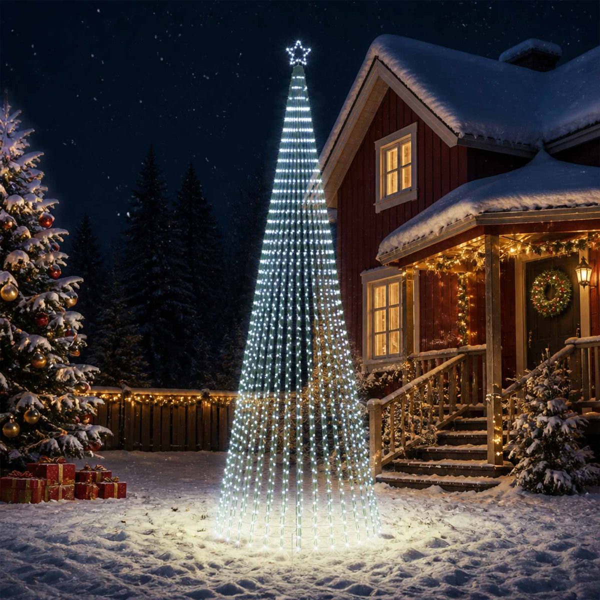 LED Kalėdų medis 500 cm 1524 LED Šalta balta Plienas Juoda