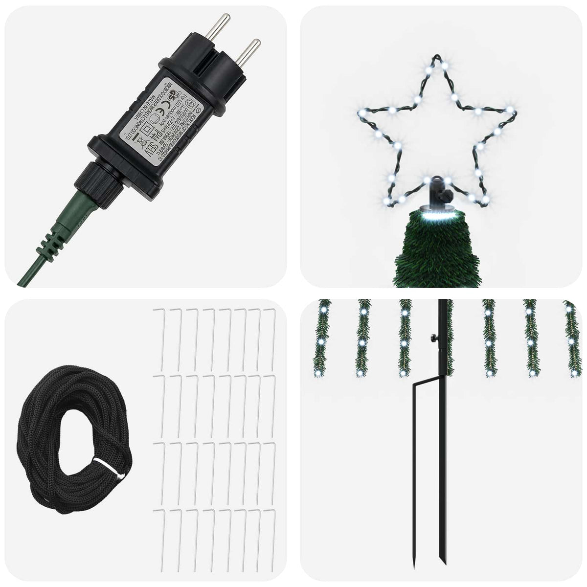 LED Kalėdų medis 500 cm 1524 LED Šalta balta Plienas Juoda