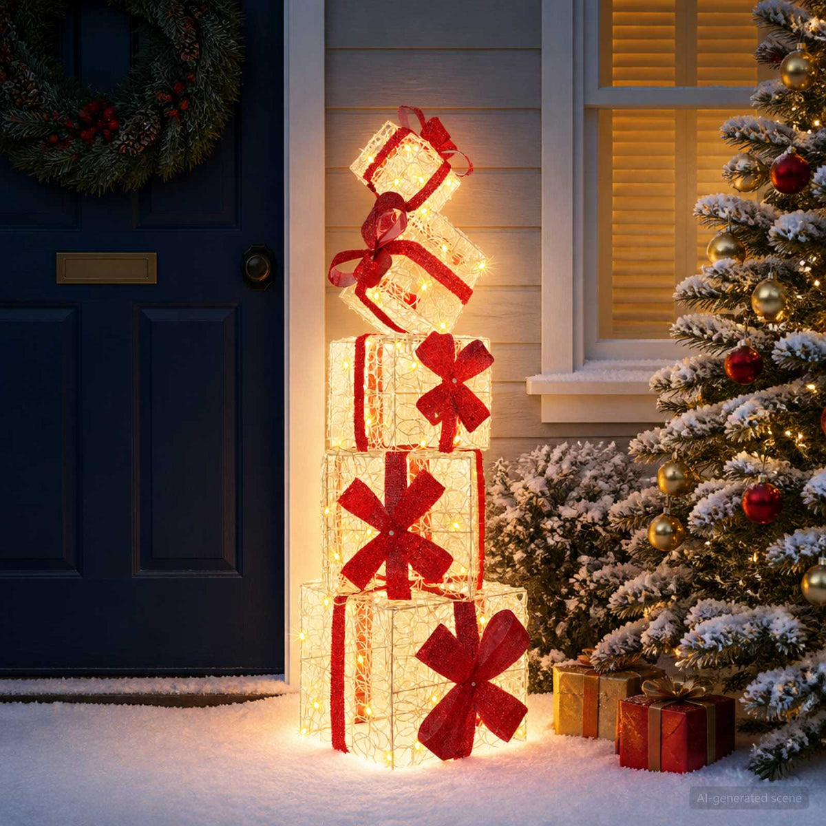 Kalėdinė dekoracija dovanų dėžutė 5 vnt. 125 LED Šilta balta