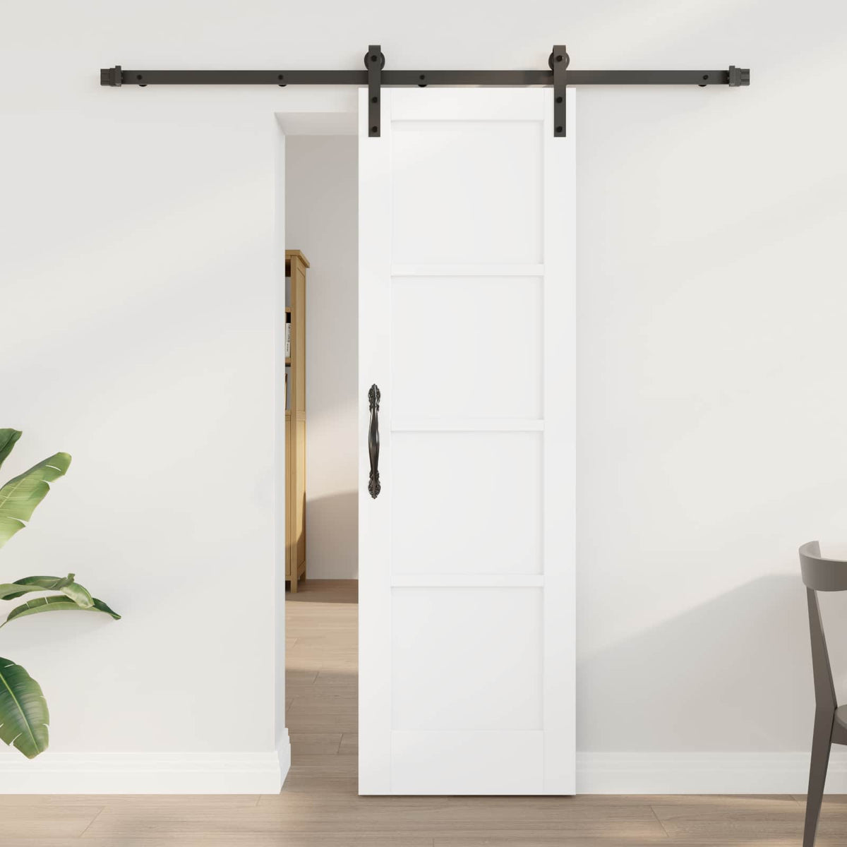 Slankios durys 61 x 198,5 cm Apdirbta mediena Balta ir juoda