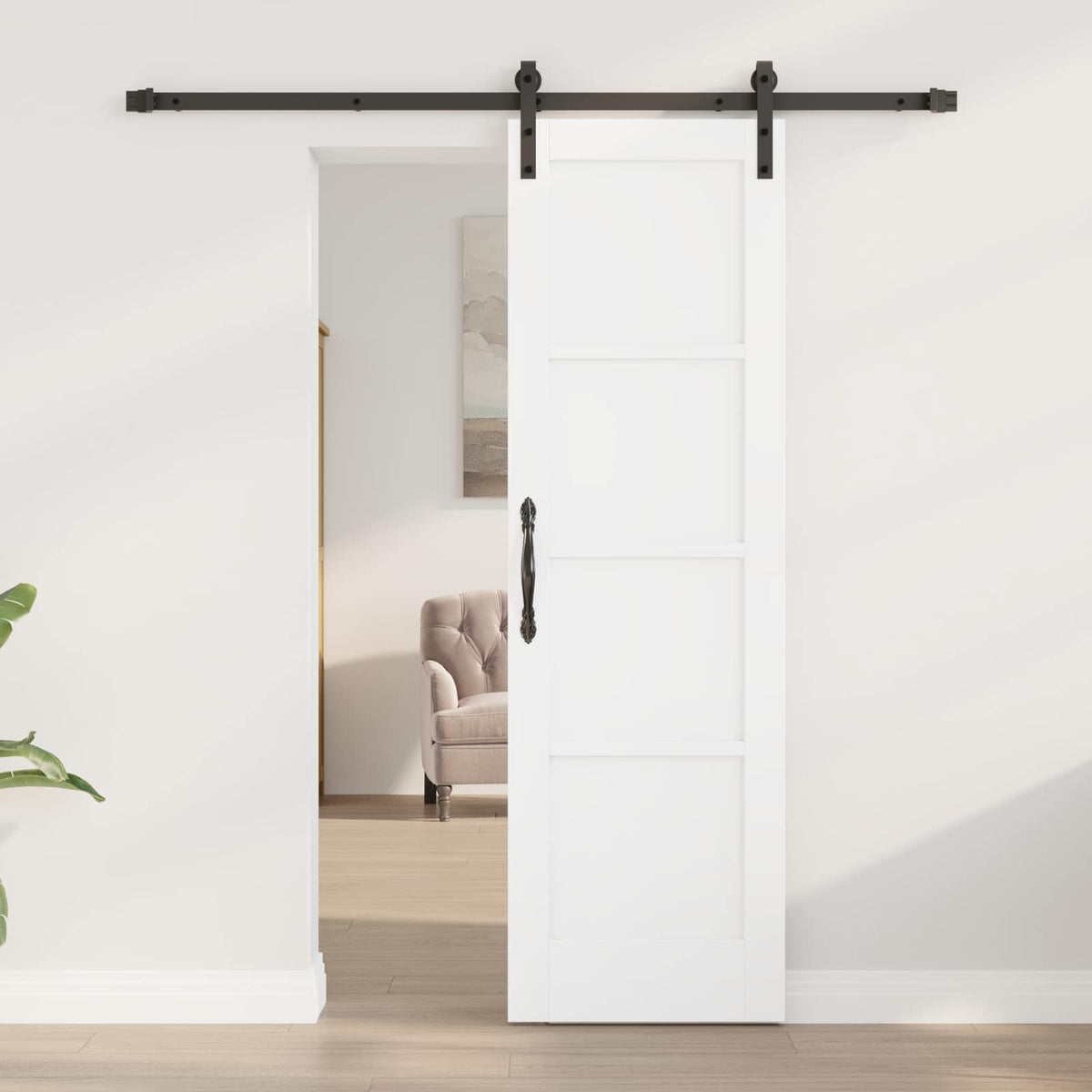 Slankios durys 61 x 198,5 cm Apdirbta mediena Balta ir juoda