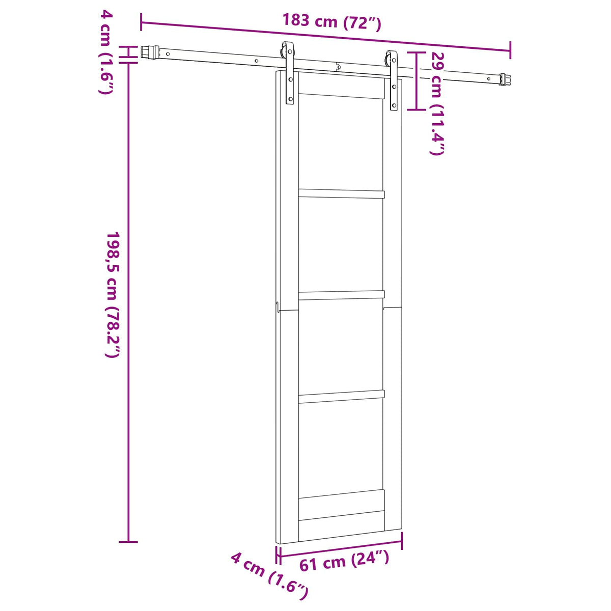 Slankios durys 61 x 198,5 cm Apdirbta mediena Balta ir juoda