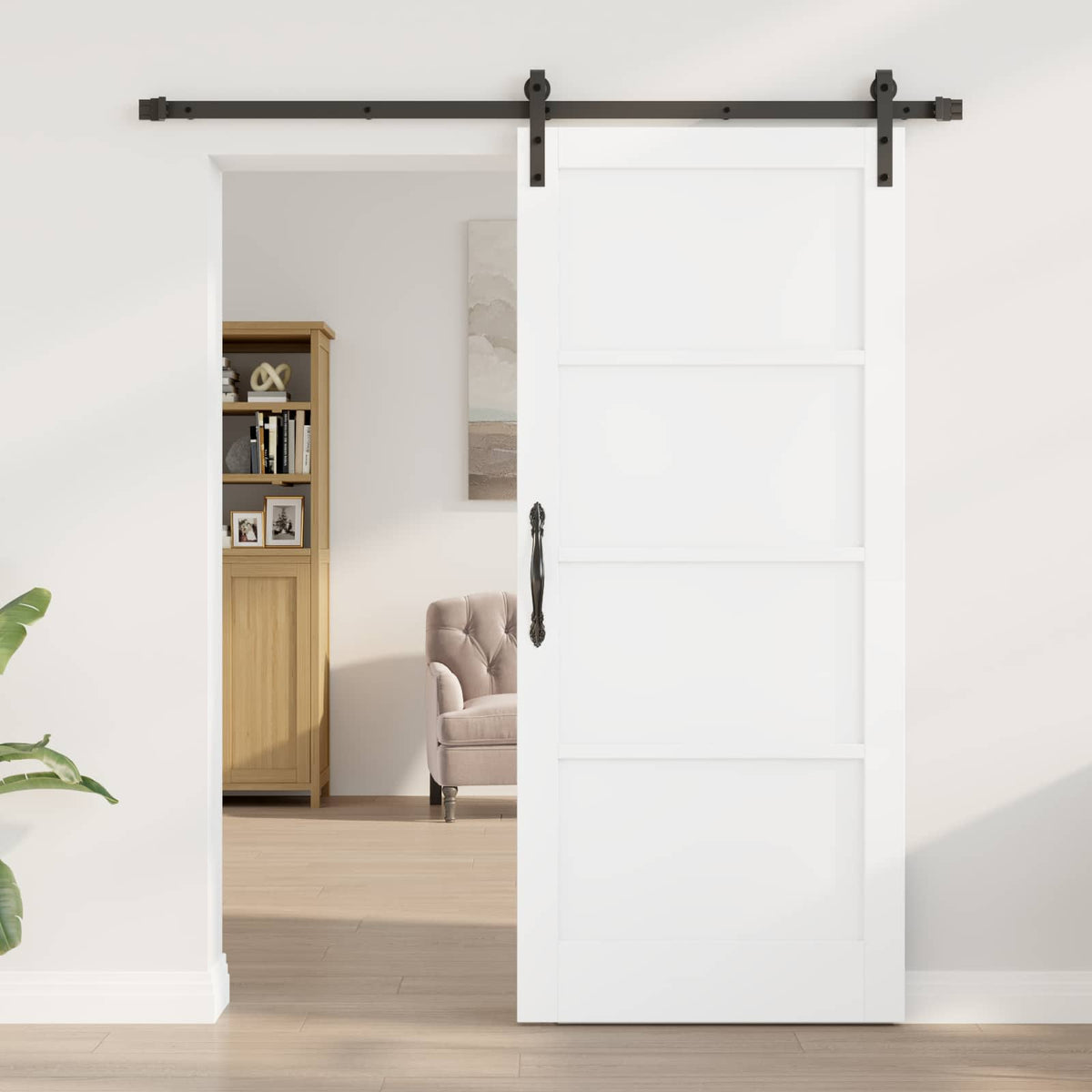 Slankios durys 86 x 198,5 cm Apdirbta mediena Balta ir juoda