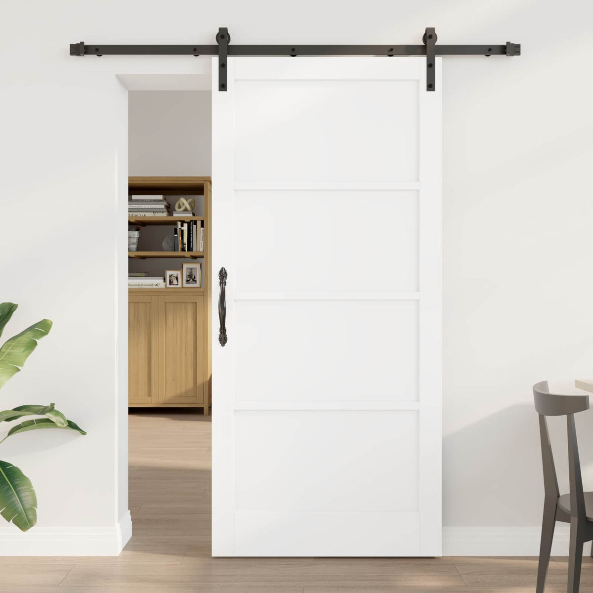 Slankios durys 93 x 202 cm Apdirbta mediena Balta ir juoda
