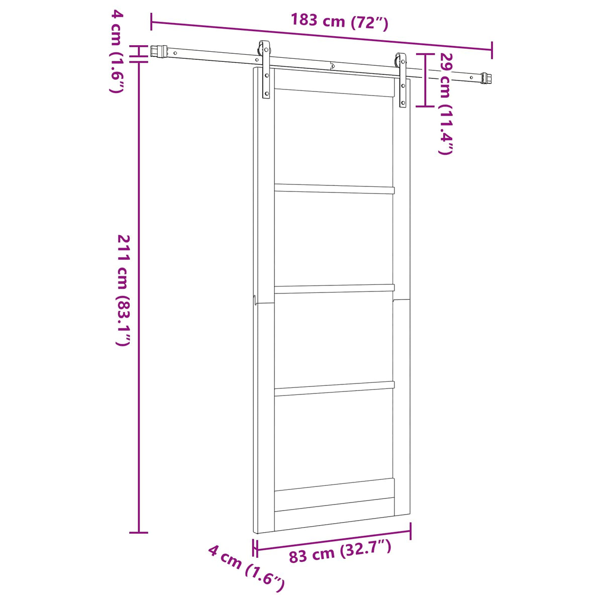 Slankios durys 83 x 211 cm Apdirbta mediena Balta