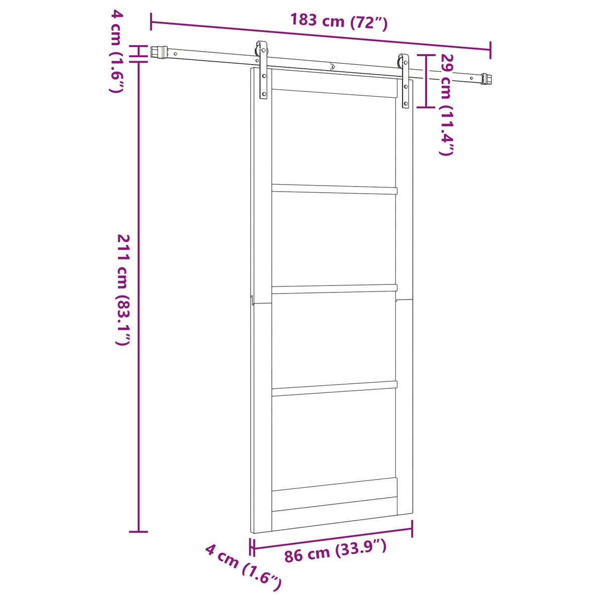 Slankios durys 86 x 211 cm Apdirbta mediena Balta