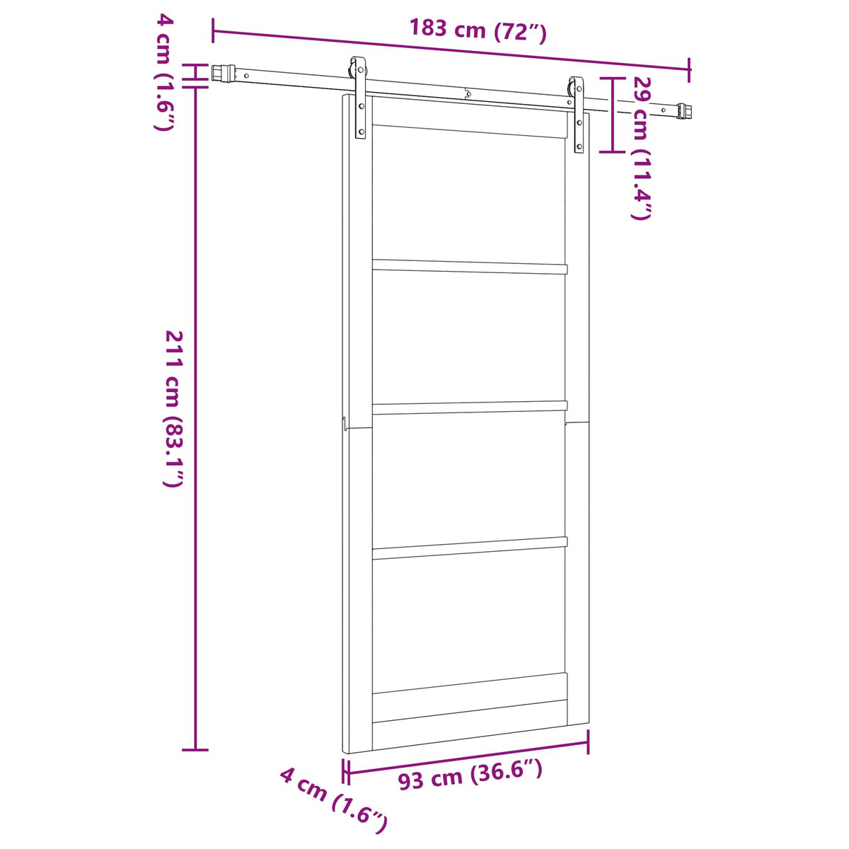 Slankios durys 93 x 211 cm Apdirbta mediena Balta