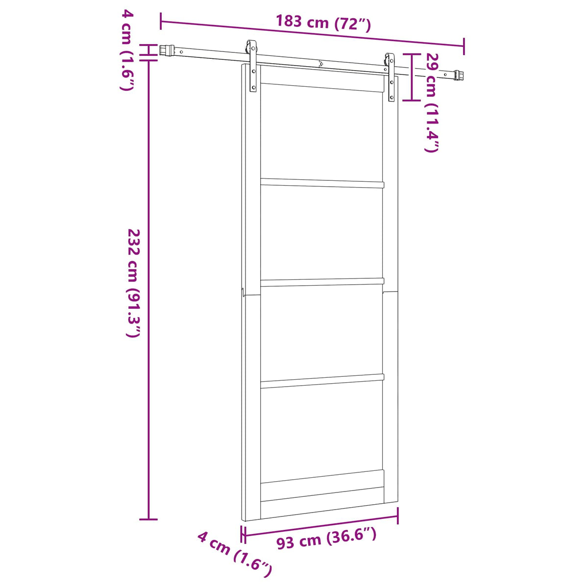 Slankios durys 93 x 232 cm Apdirbta mediena Balta