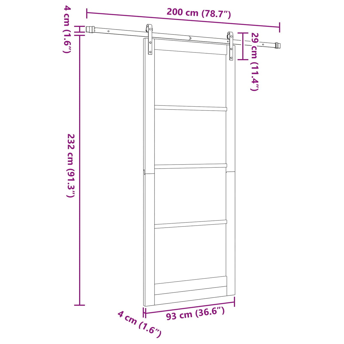 Slankios durys 93 x 232 cm Apdirbta mediena Balta