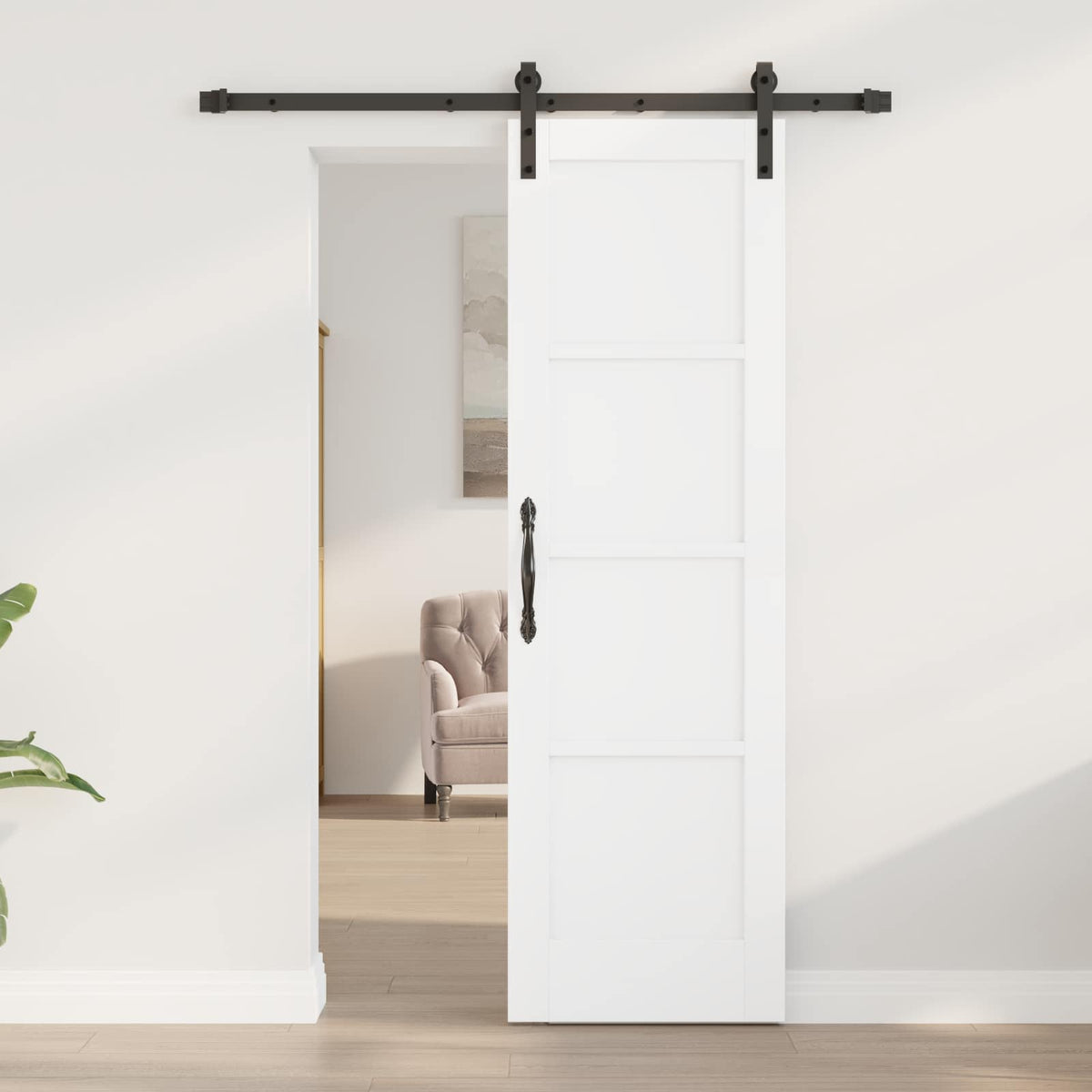 Slankios durys 61 x 198,5 cm Apdirbta mediena Balta ir juoda