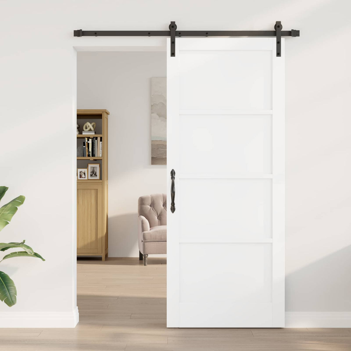 Slankios durys 86 x 211 cm Apdirbta mediena Balta ir juoda