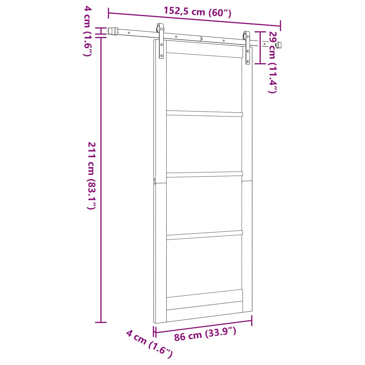 Slankios durys 86 x 211 cm Apdirbta mediena Balta ir juoda
