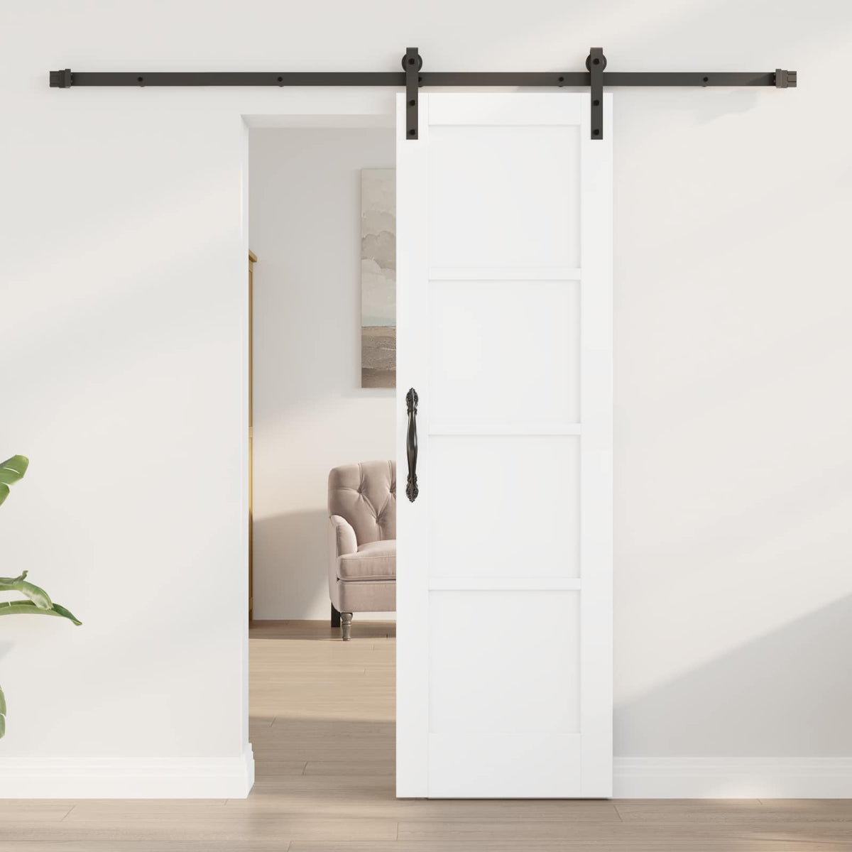 Slankios durys 61 x 198,5 cm Apdirbta mediena Balta ir juoda