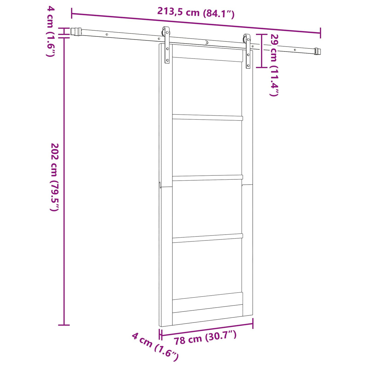 Slankios durys 78 x 202 cm Apdirbta mediena Balta ir juoda