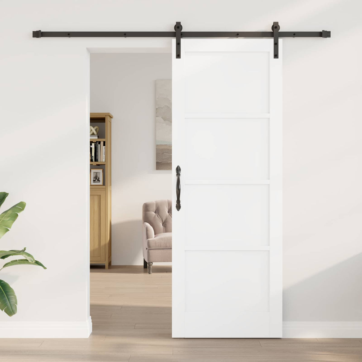 Slankios durys 78 x 211 cm Apdirbta mediena Balta ir juoda