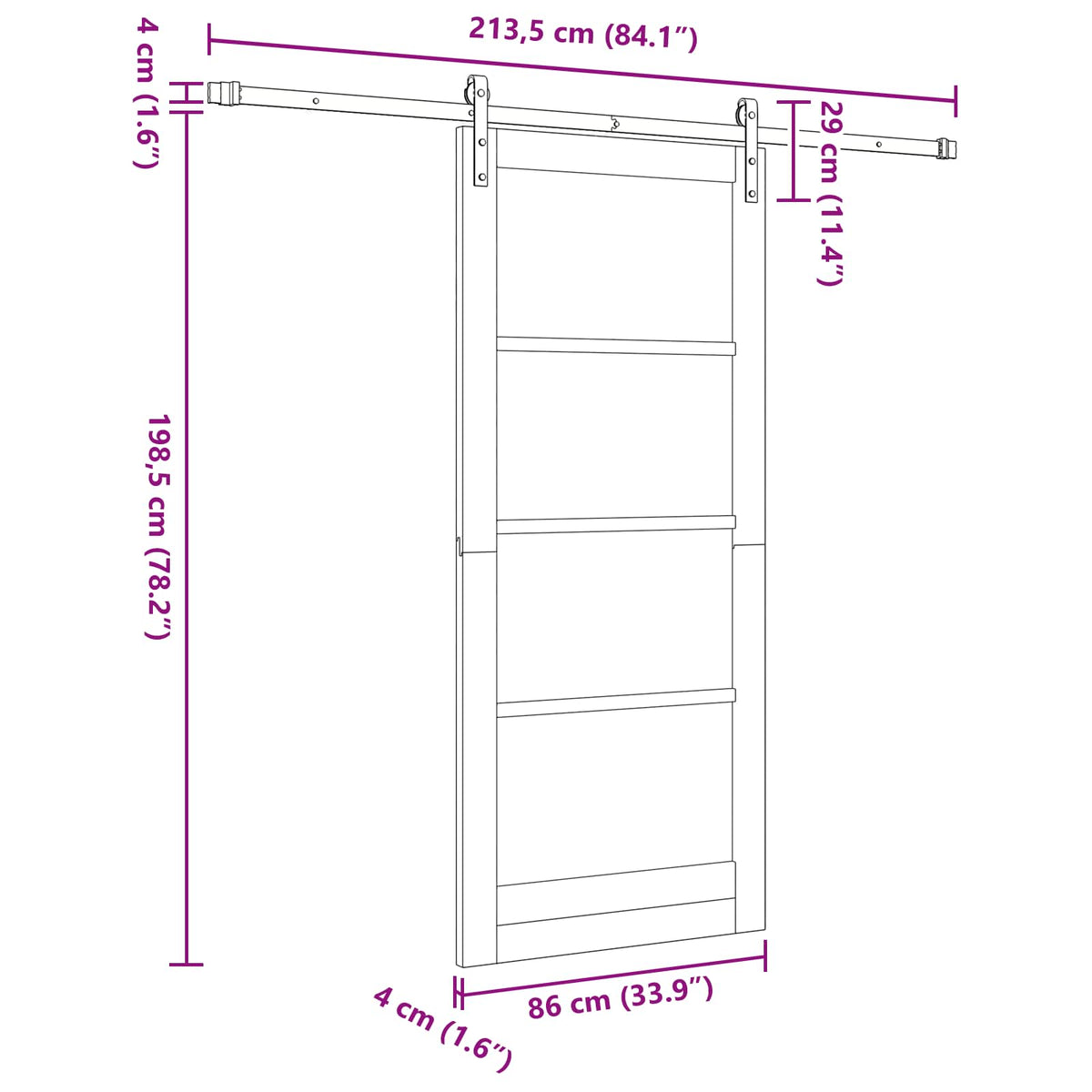 Slankios durys 86 x 198,5 cm Apdirbta mediena Balta ir juoda