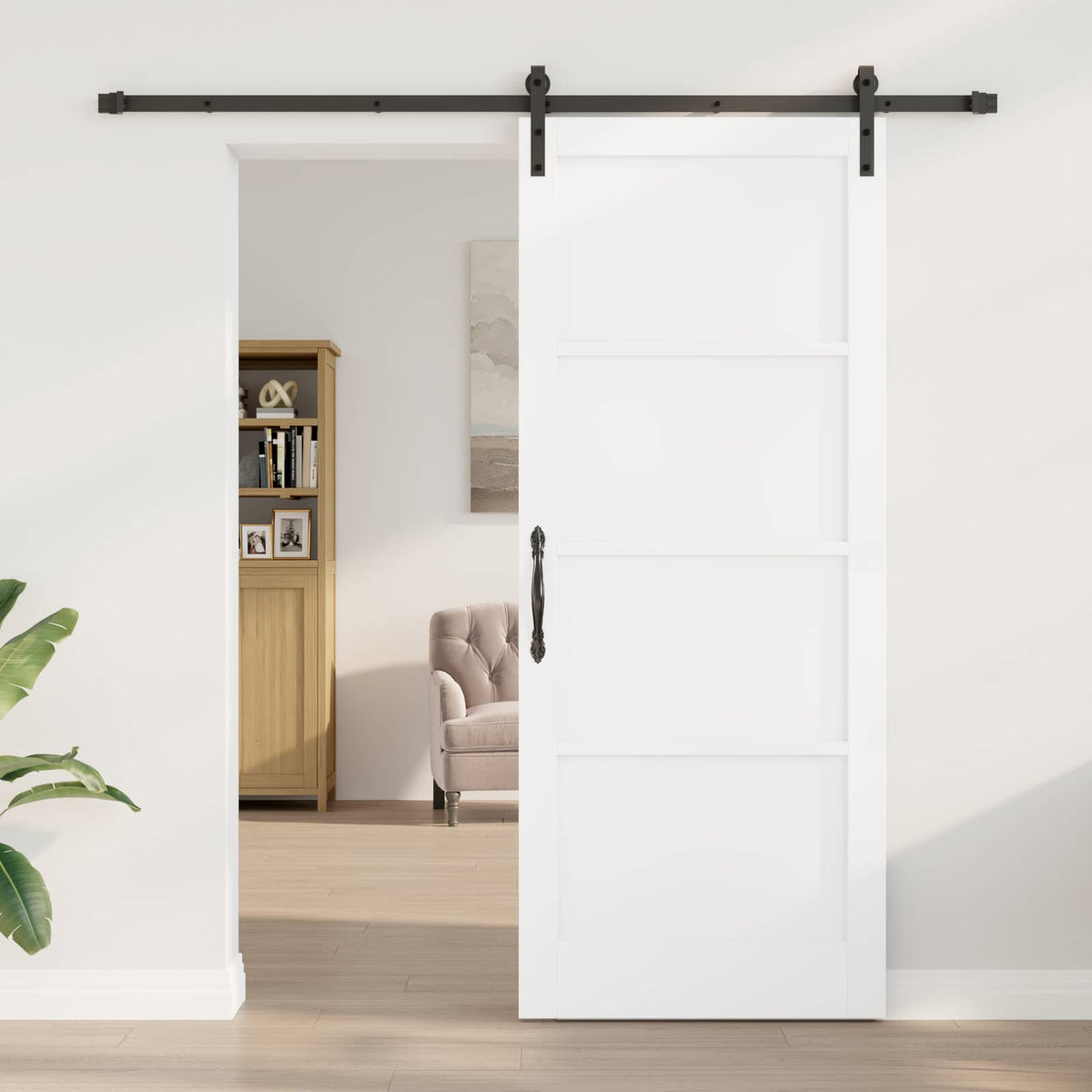 Slankios durys 86 x 211 cm Apdirbta mediena Balta ir juoda