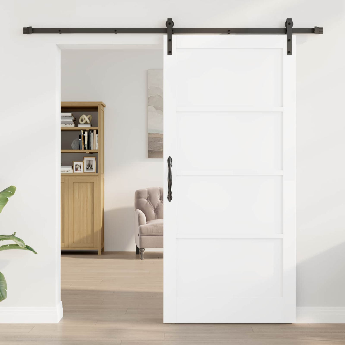 Slankios durys 93 x 202 cm Apdirbta mediena Balta ir juoda