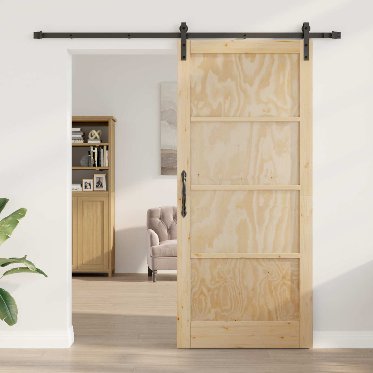 Slankios durys 93 x 211 cm Apdirbta mediena Natūrali ir juoda