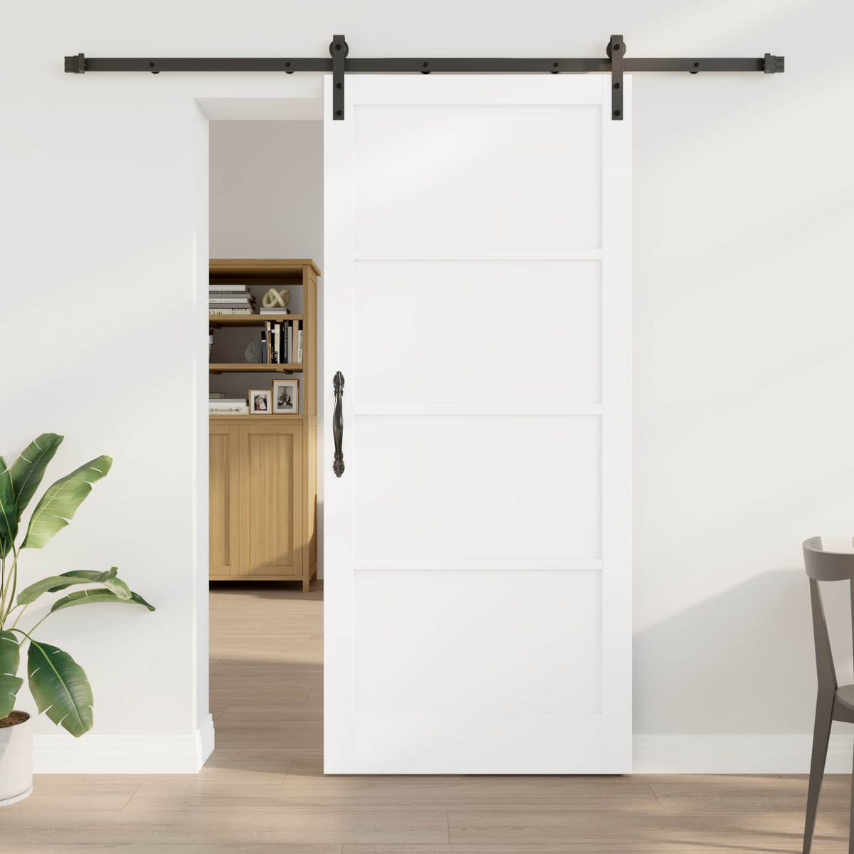 Slankios durys 93 x 211 cm Apdirbta mediena Balta ir juoda