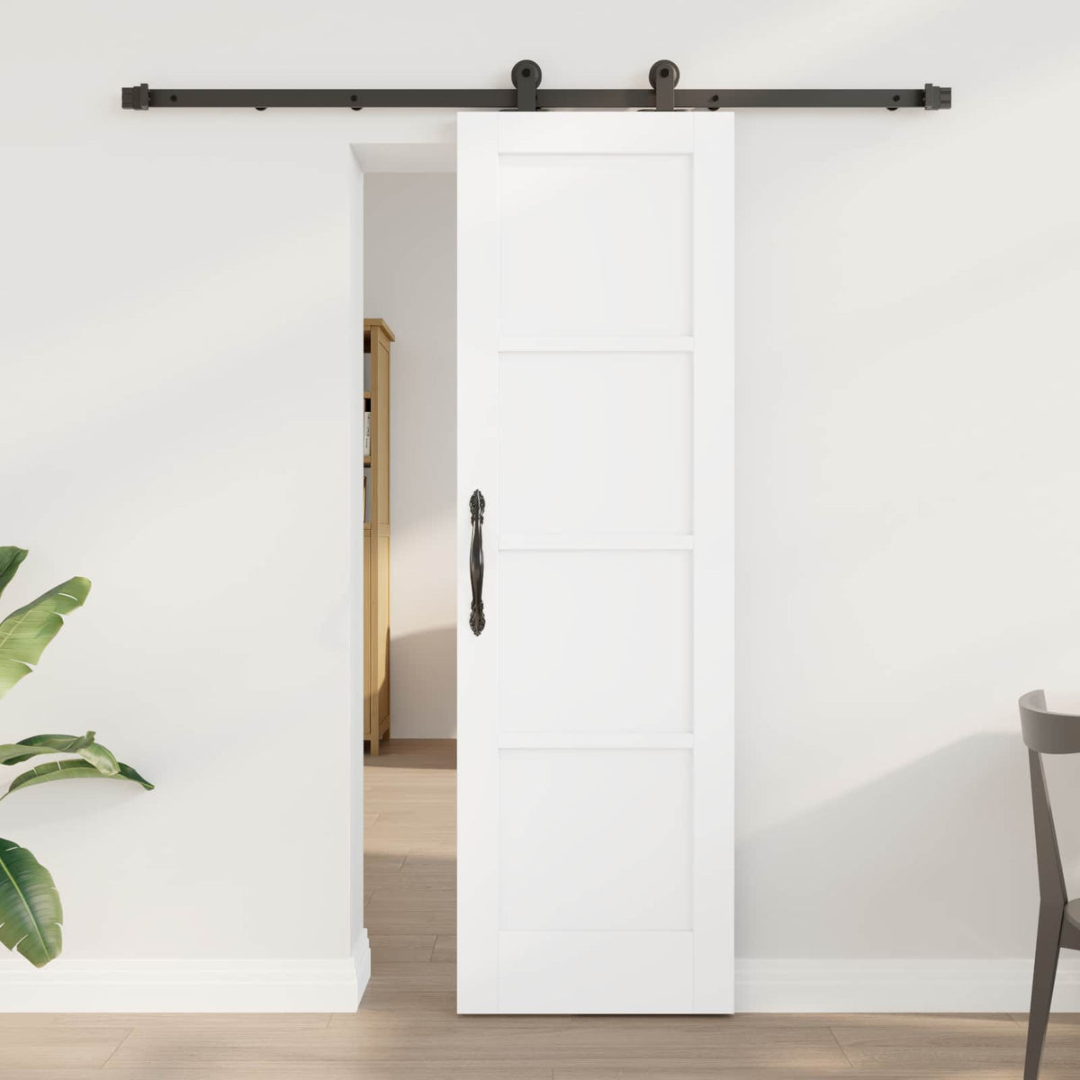 Slankios durys 61 x 198,5 cm Apdirbta mediena Balta ir juoda
