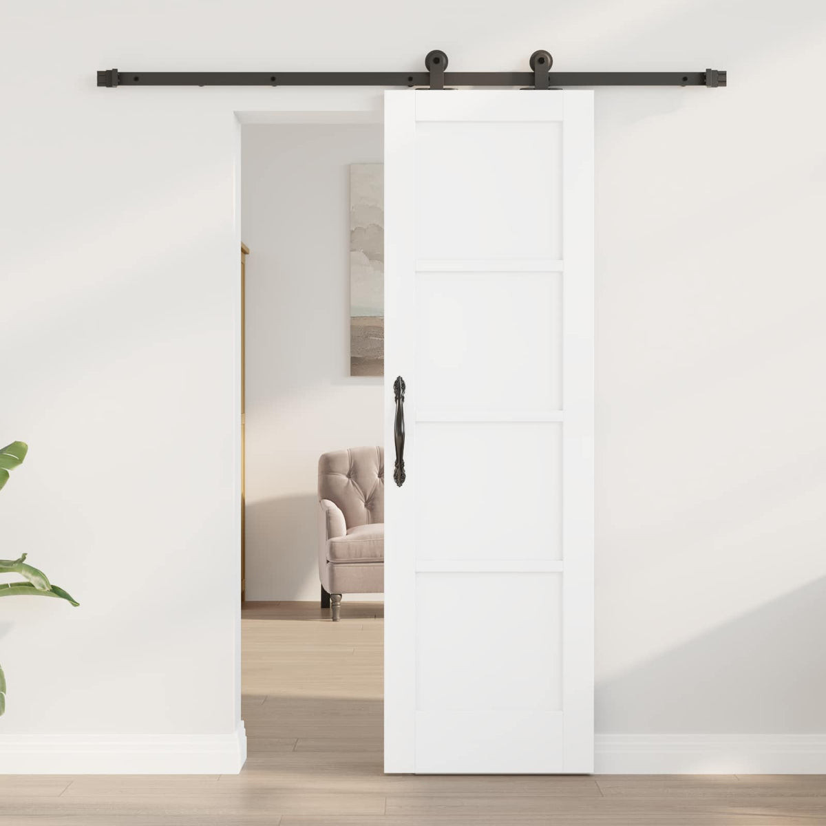 Slankios durys 61 x 198,5 cm Apdirbta mediena Balta ir juoda