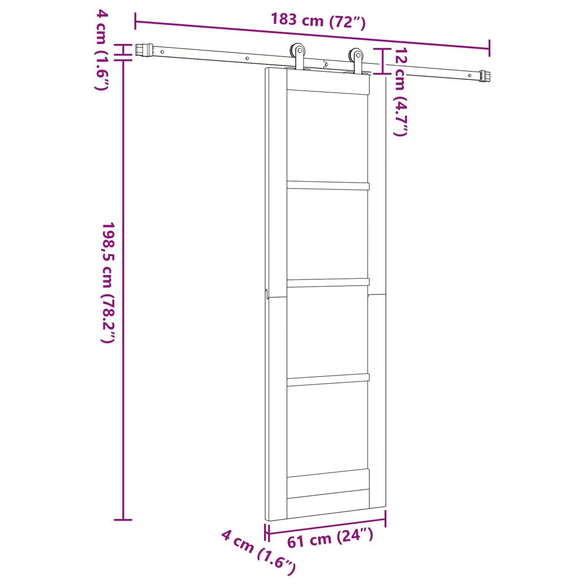 Slankios durys 61 x 198,5 cm Apdirbta mediena Balta ir juoda