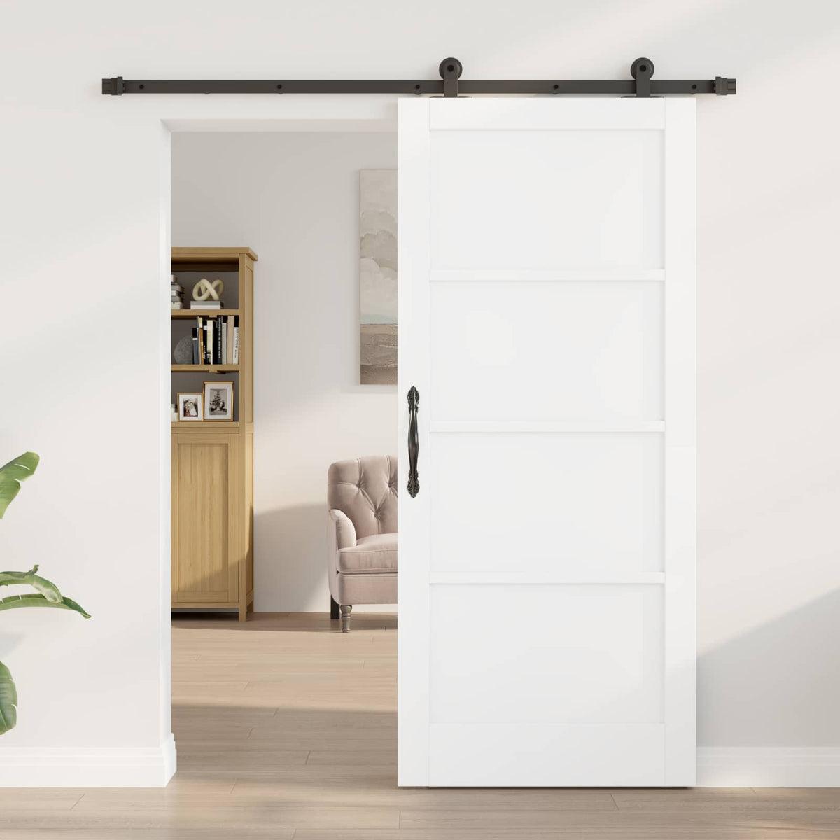 Slankios durys 86 x 198,5 cm Apdirbta mediena Balta ir juoda