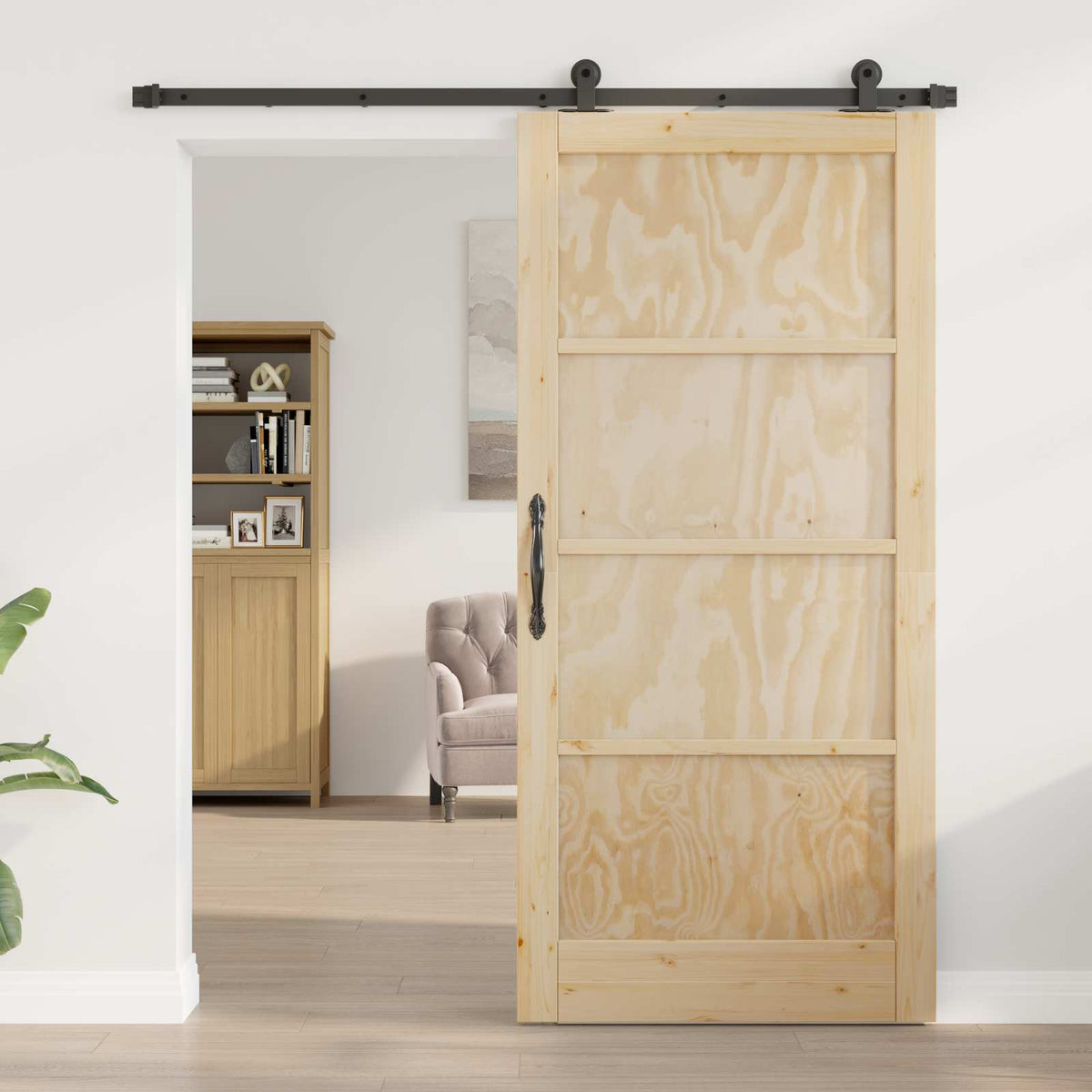Slankios durys 93 x 202 cm Apdirbta mediena Natūrali ir juoda