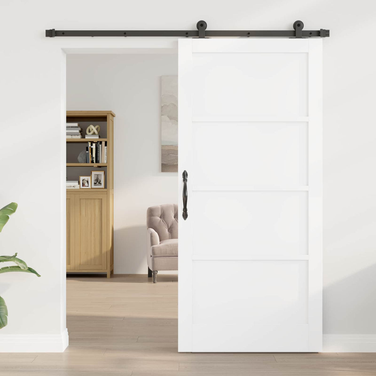 Slankios durys 93 x 202 cm Apdirbta mediena Balta ir juoda
