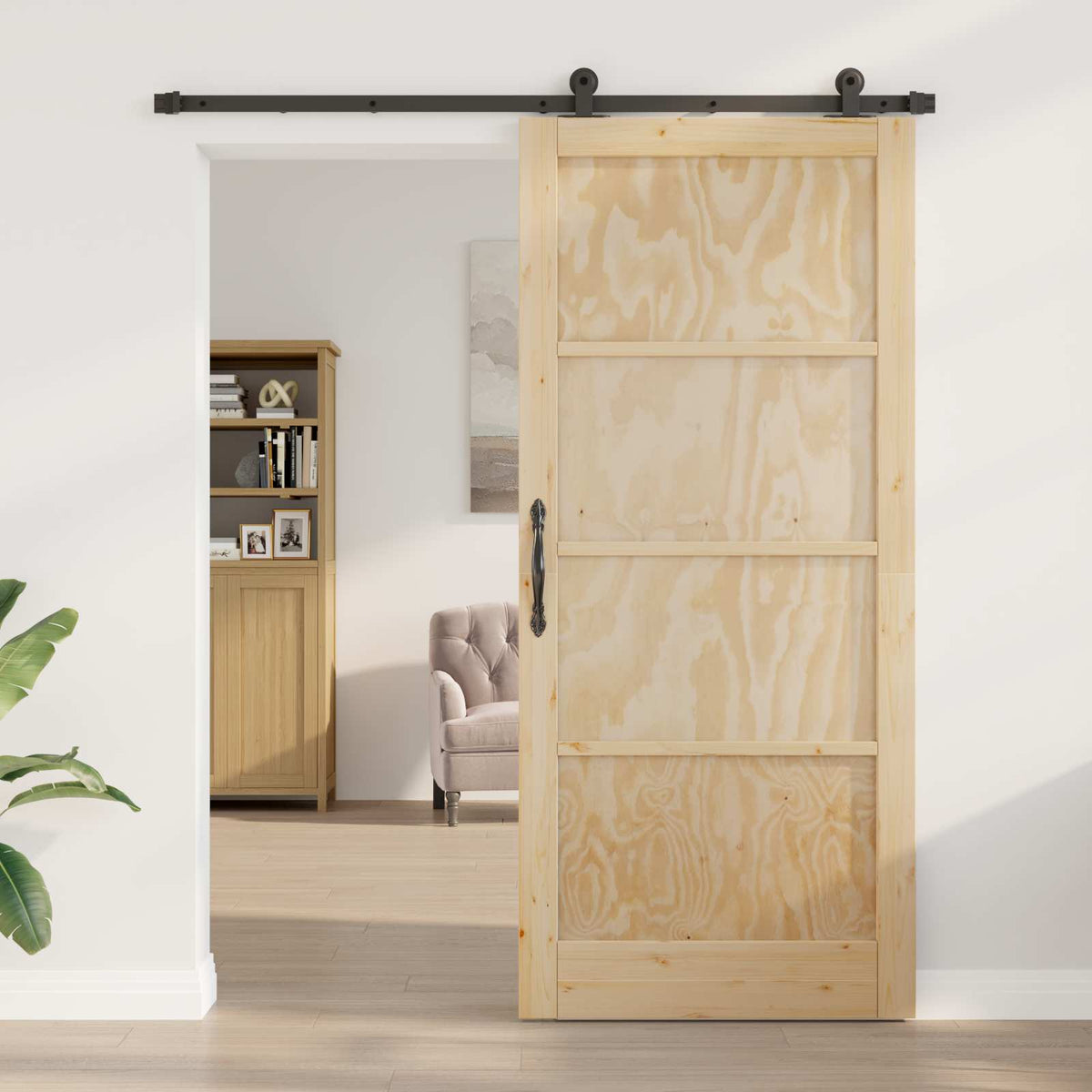 Slankios durys 93 x 211 cm Apdirbta mediena Natūrali ir juoda