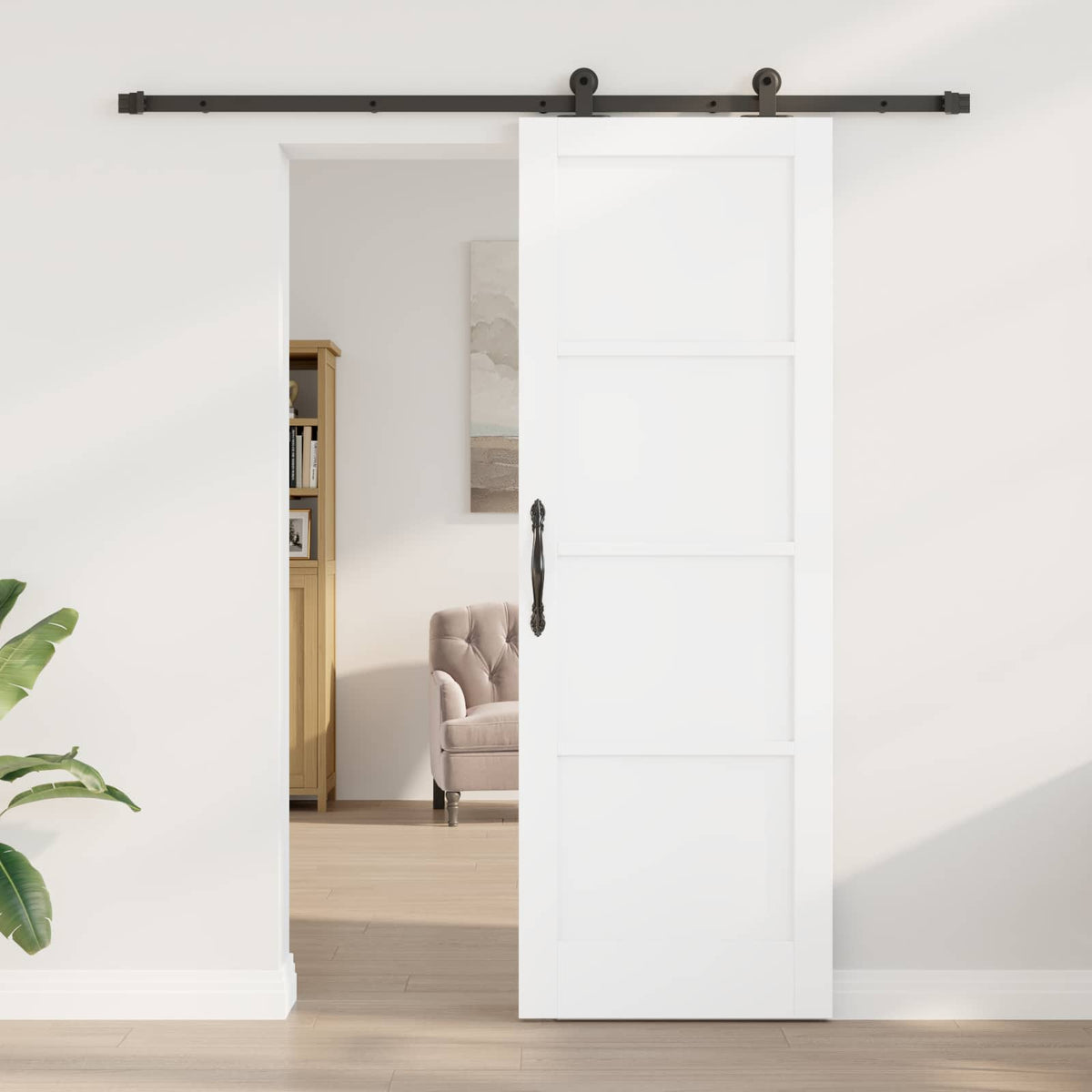 Slankios durys 73,5 x 211 cm Apdirbta mediena Balta ir juoda