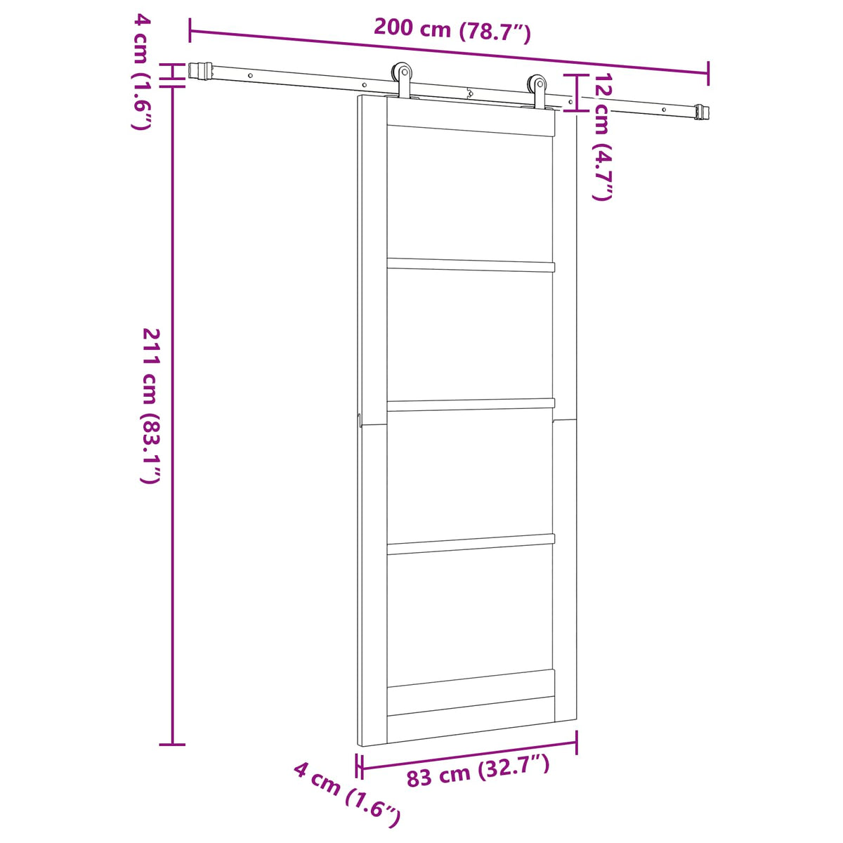 Slankios durys 83 x 211 cm Apdirbta mediena Balta ir juoda