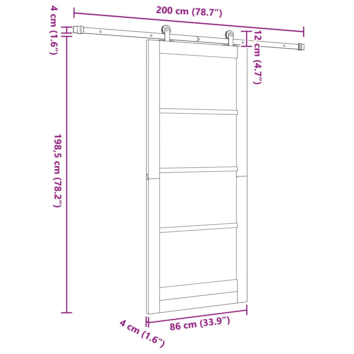 Slankios durys 86 x 198,5 cm Apdirbta mediena Balta ir juoda