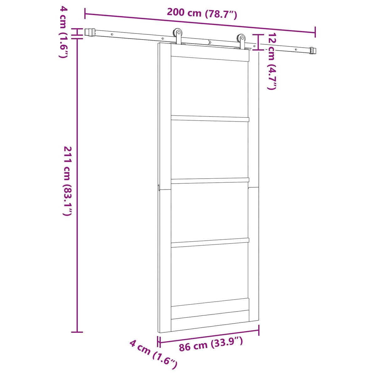 Slankios durys 86 x 211 cm Apdirbta mediena Balta ir juoda