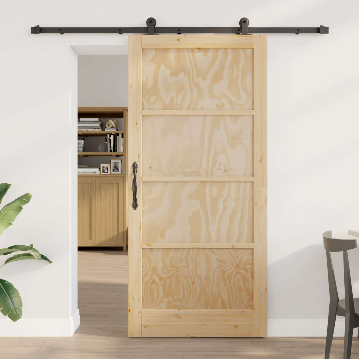 Slankios durys 93 x 202 cm Apdirbta mediena Natūrali ir juoda