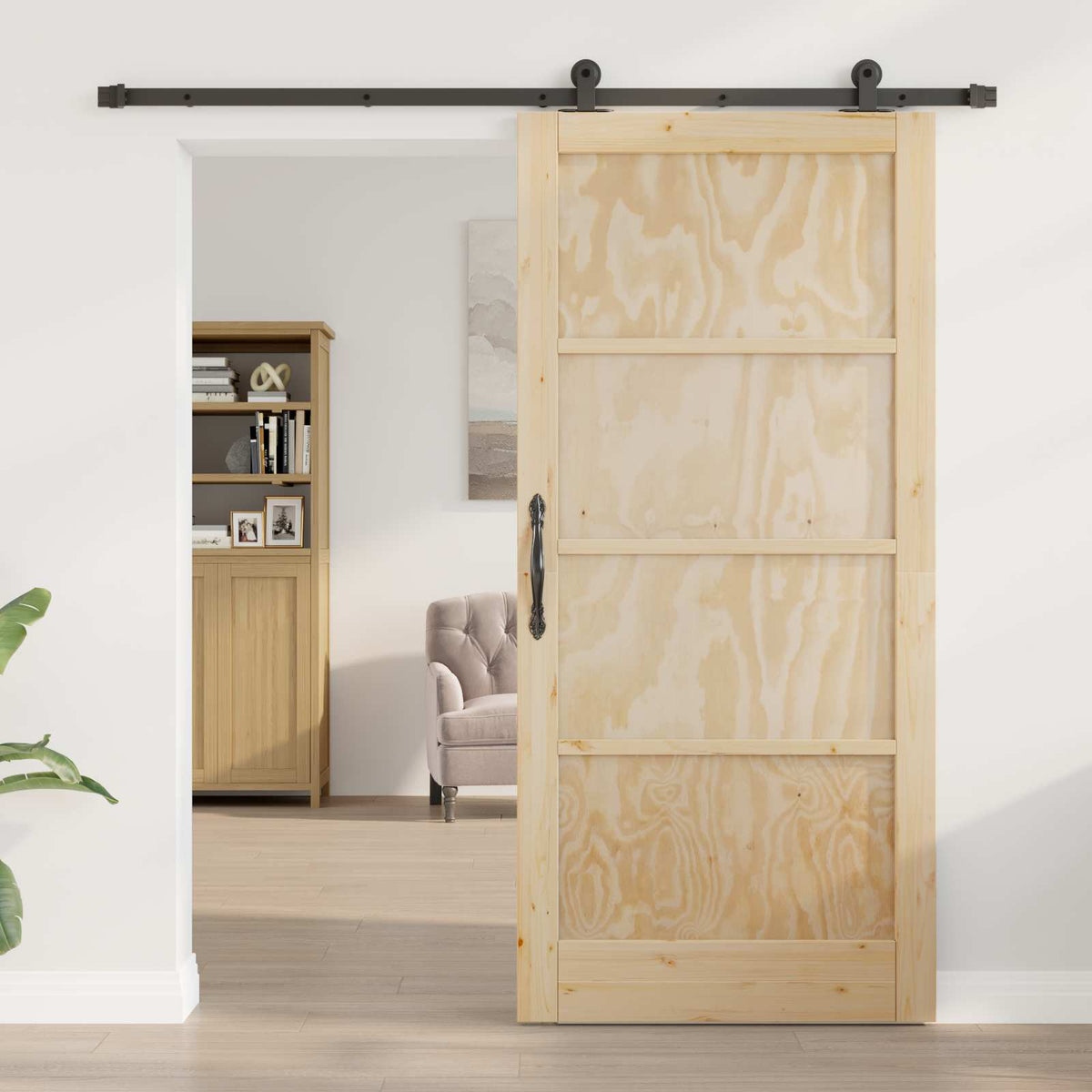 Slankios durys 93 x 202 cm Apdirbta mediena Natūrali ir juoda