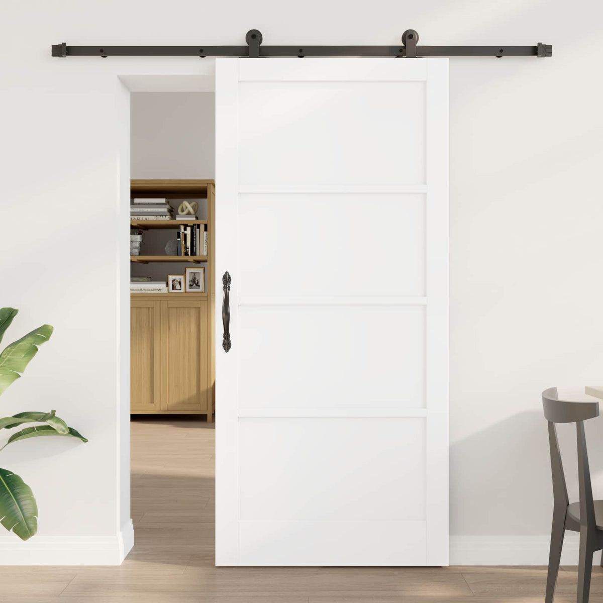 Slankios durys 93 x 202 cm Apdirbta mediena Balta ir juoda