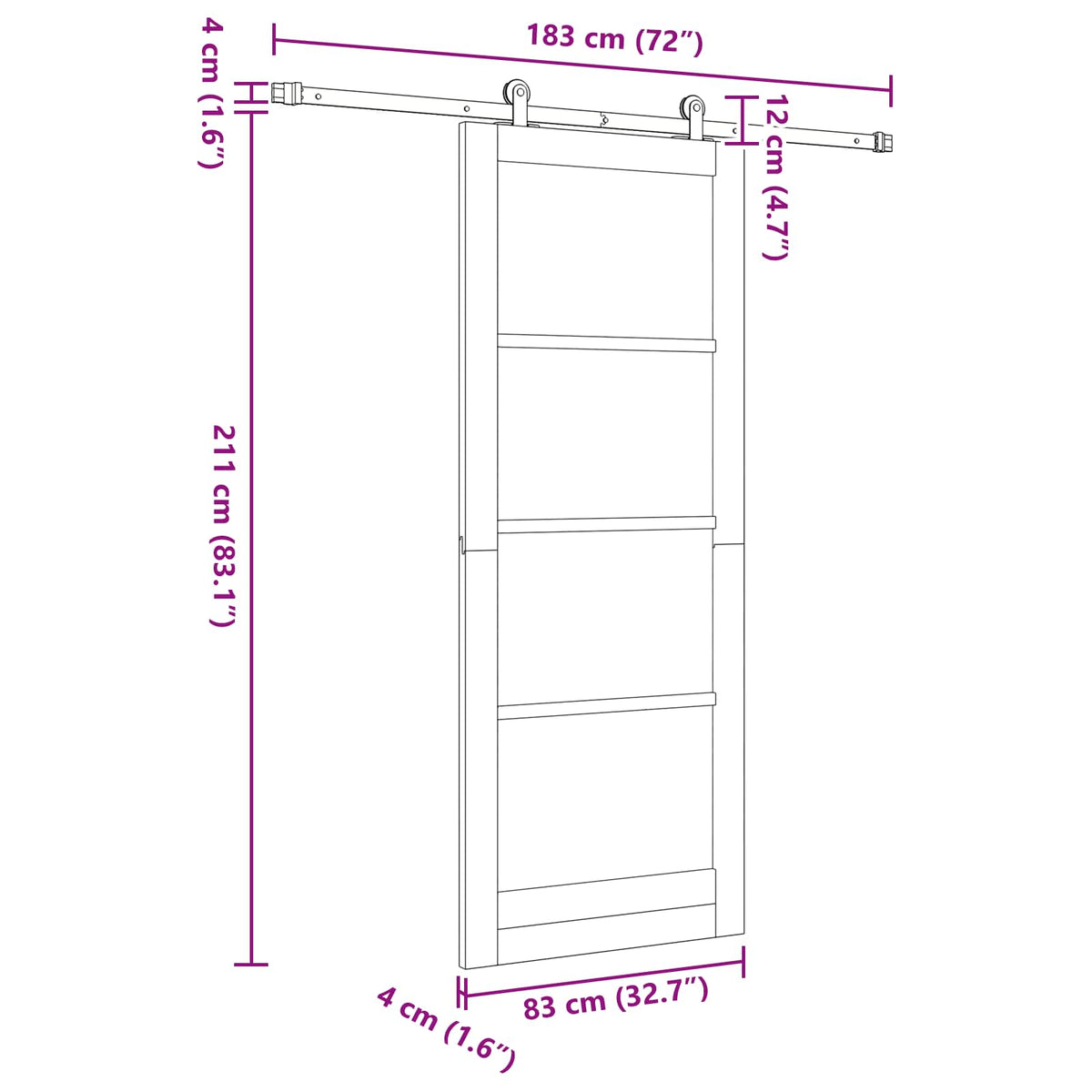 Slankios durys 83 x 211 cm Apdirbta mediena Balta