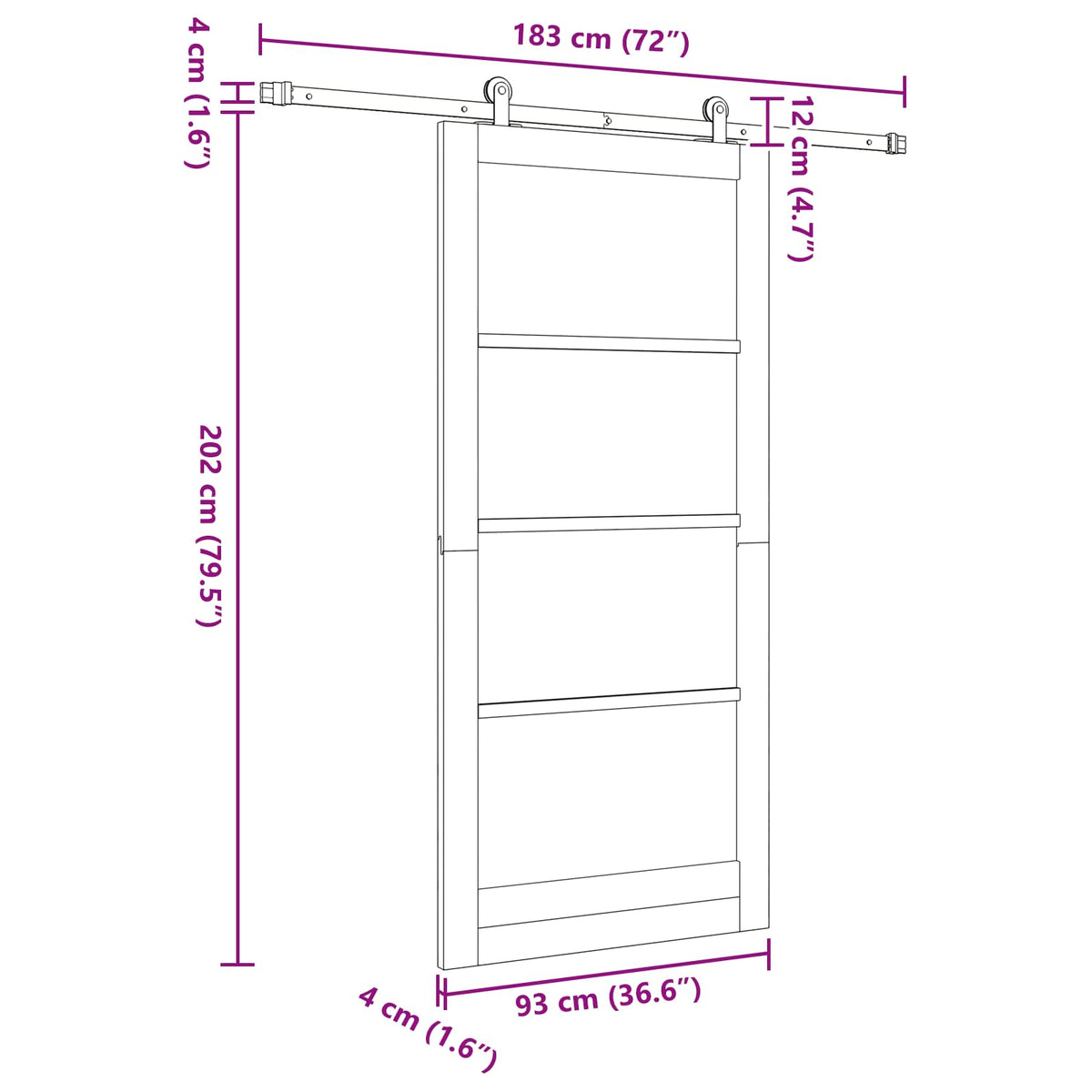 Slankios durys 93 x 202 cm Apdirbta mediena Balta
