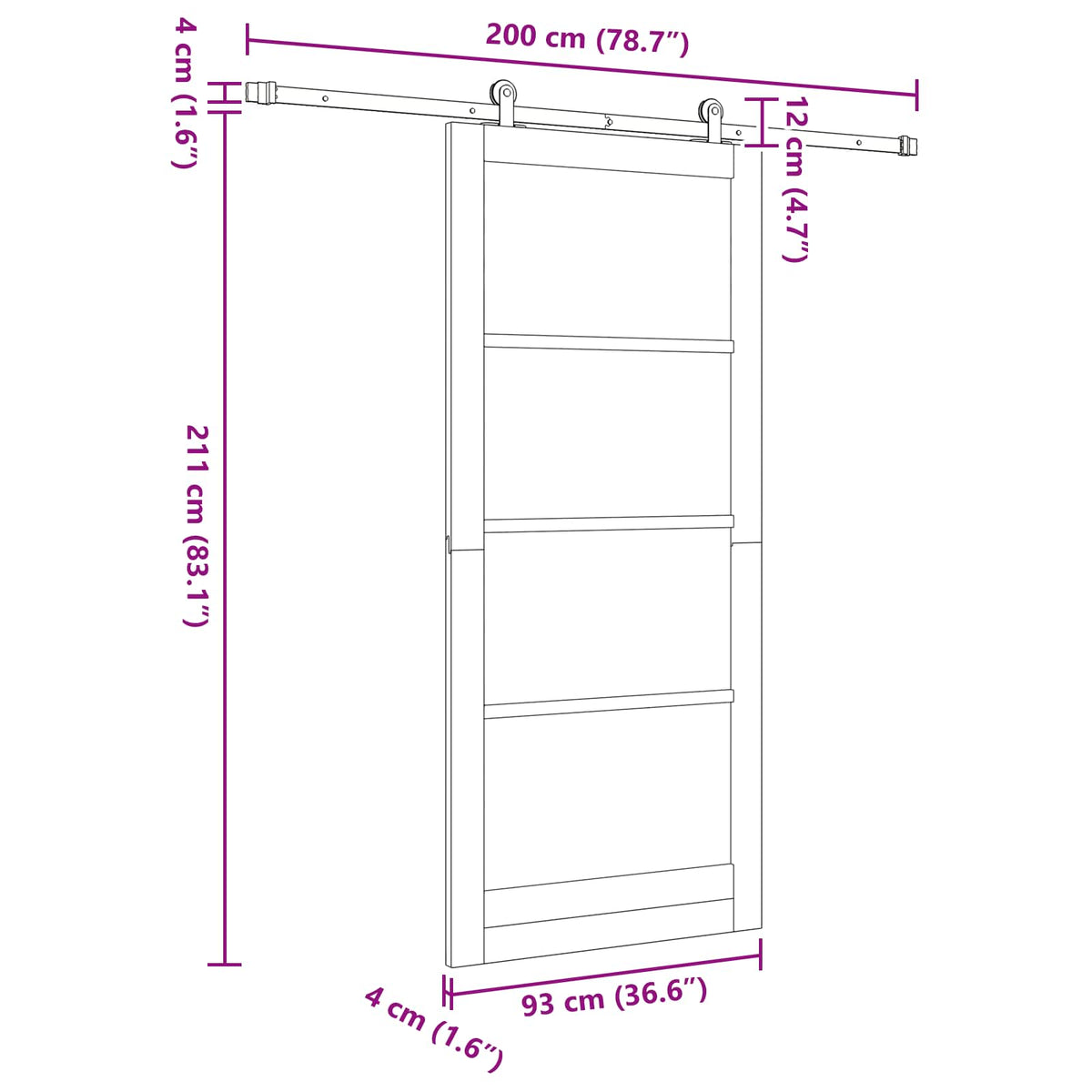 Slankios durys 93 x 211 cm Apdirbta mediena Balta