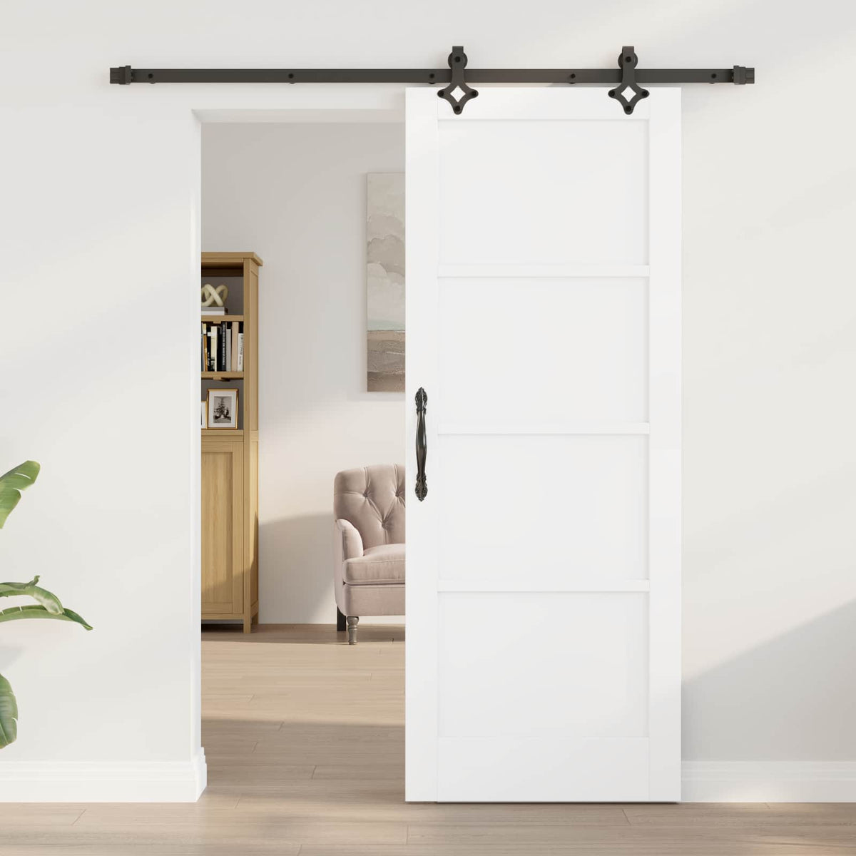 Slankios durys 78 x 202 cm Apdirbta mediena Balta ir juoda