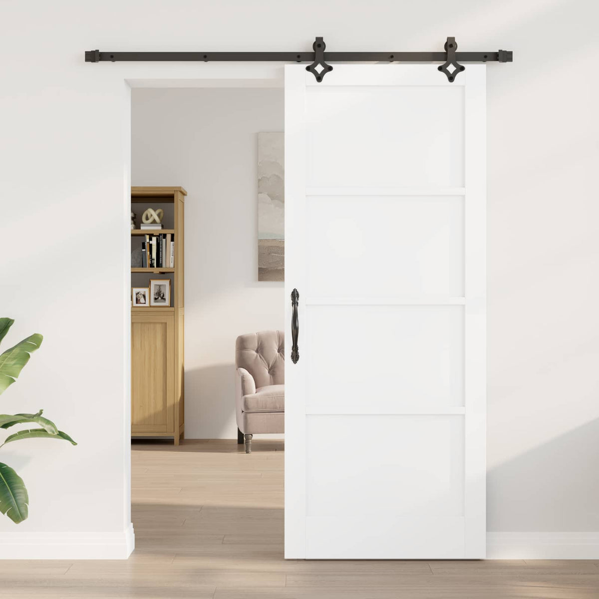 Slankios durys 86 x 211 cm Apdirbta mediena Balta ir juoda